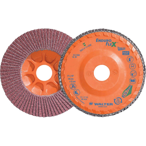Disque &agrave; lamelles Stainless Enduro-Flex, 5" x 5", Type 27, Grain 40, Alumine de zirconium Helyx Safety & Industrial Supplies
