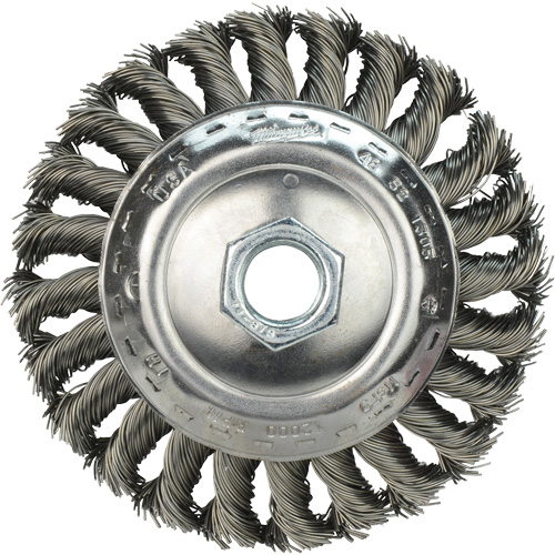 Brosse &agrave; fils nou&eacute;s biseaut&eacute;e, 4" dia., Fils 0,023", Arbre 5/8"-11 Helyx Safety & Industrial Supplies