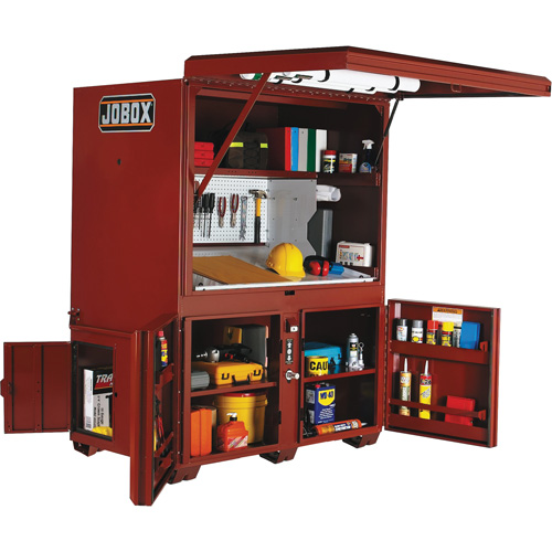 Coffre de chantier et surface de travail sur le terrain, 63" la x 42" p x 80" h, Acier, Rouge Helyx Safety & Industrial Supplies