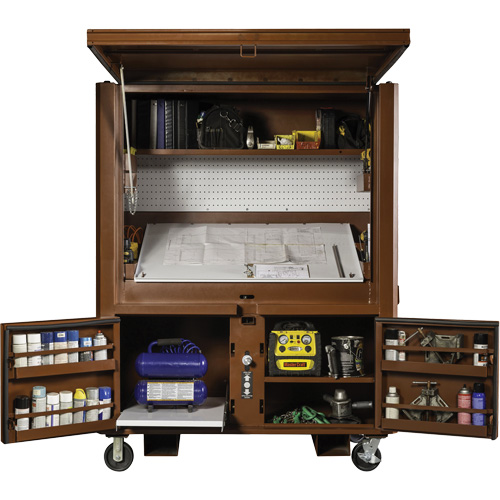 Coffre de chantier et surface de travail sur le terrain, 33" la x 63" p x 80" h, Acier, Rouge Helyx Safety & Industrial Supplies