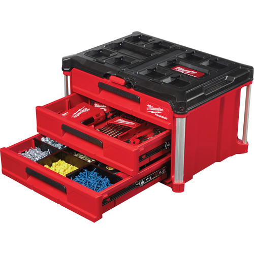 Packout 3-Drawer Tool Box, 16-1/3" x 14-1/3" x 22-1/5", Black/Red Helyx Safety & Industrial Supplies