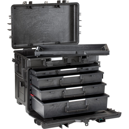 Coffre &agrave; outils militaire mobile avec tiroirs, 4 tiroirs, 22-4/5" la x 15" p x 18" h, Noir Helyx Safety & Industrial Supplies