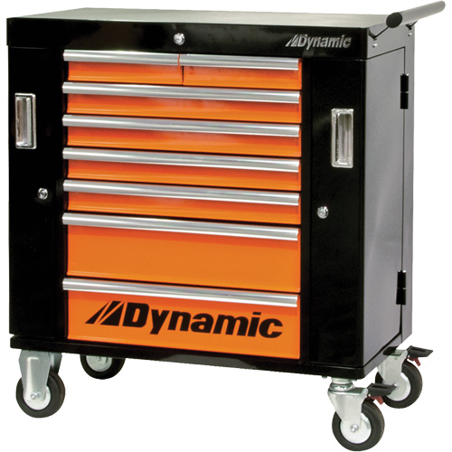 Roller Cabinet, 8 Drawers, 36" W x 18" D x 39-1/4" H, Black/Orange Helyx Safety & Industrial Supplies