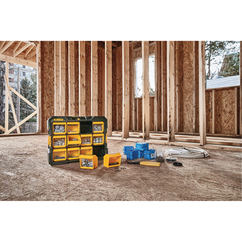 Flip-Bin Organizer, 3-7/8" W x 17-3/4" D x 13-7/8" H, Black/Yellow Helyx Safety & Industrial Supplies