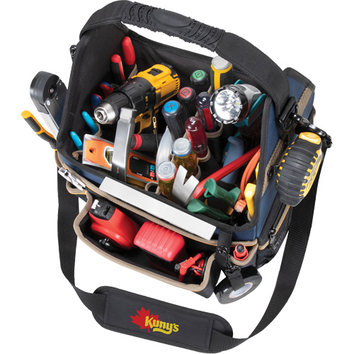 Molded Base Electrical/HVAC Tool Carrier, Ballistic Polyester, 20 Pockets, Black/Blue Helyx Safety & Industrial Supplies
