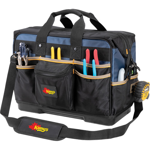 Molded Base Contractor's Closed-Top Tool Bag, Ballistic Polyester, 29 Pockets, Black/Blue Helyx Safety & Industrial Supplies