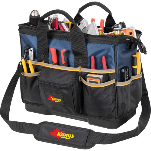 Sac &agrave; outils fourre-tout Big-Mouth &agrave; base moul&eacute;e, Polyester balistique, 23 pochettes, Noir/Bleu Helyx Safety & Industrial Supplies
