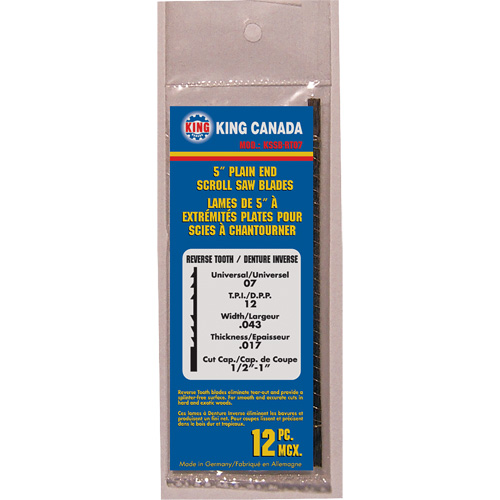 12-Piece Reverse Tooth Scroll Saw Blades, Scroll cutting, 0.043" W x 5" L, 12 TPI Helyx Safety & Industrial Supplies