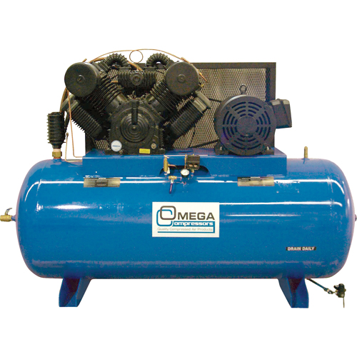 Compresseurs d'air s&eacute;rie industrielle - Compresseurs horizontaux - Deux &eacute;tages, 200 gal. (240 gal. US) Helyx Safety & Industrial Supplies
