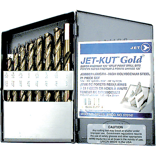 Jeu de forets de premi&egrave;re qualit&eacute; GF21R Jet-Kut GOLD, 21 morceaux, Acier Helyx Safety & Industrial Supplies