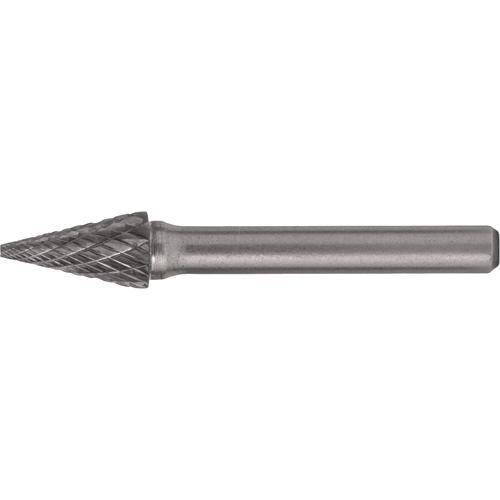 CLEVELAND Solid Carbide Burrs - Pointed Cone Shape, SM-4, 3/8" Dia., 1/4" Shank, 5/8" Depth of Cut Helyx Safety & Industrial Supplies