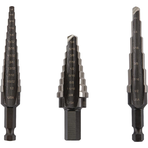 Unibit&reg; Step Drill Set, 3 Pieces, High Speed Steel Helyx Safety & Industrial Supplies