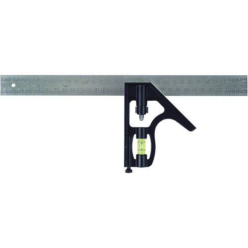 English/Metric Combination Square, 12" L, 1/16" Graduations, Steel, Chrome Plated Helyx Safety & Industrial Supplies