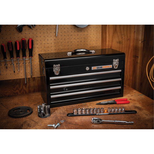 Portable Tool Box, 20" W, 3 Drawers, Black Helyx Safety & Industrial Supplies