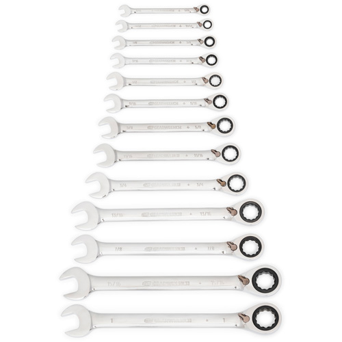 72-Tooth 12 Point Reversible Ratcheting SAE Wrench Set, Combination, 13 Pieces, Imperial Helyx Safety & Industrial Supplies