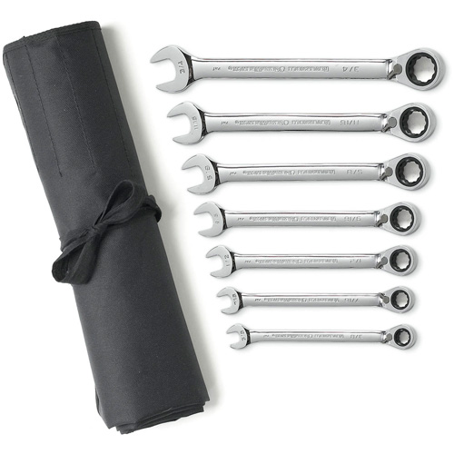 Jeu de cl&eacute;s &agrave; cliquets r&eacute;versibles SAE &agrave; 12 pans et 72 dents avec pochette &agrave; outils enroulable, Combinaison, 7 morceaux, Imp&eacute;rial Helyx Safety & Industrial Supplies