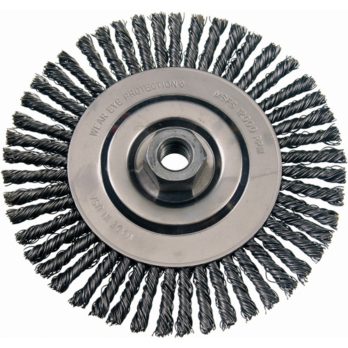 Brosses m&eacute;talliques &agrave; touret, Dia. 4-7/8", Fils 0,02", Arbre 5/8"-11, Acier inoxydable Helyx Safety & Industrial Supplies
