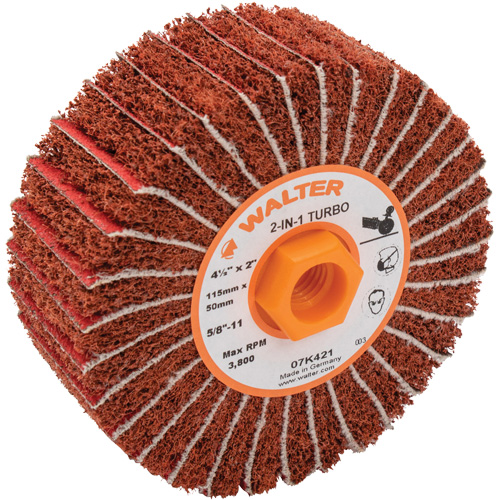 Two-In-One Turbo Drums, 4-1/2" Dia. x 2" W, 5/8"-11 Arbor, 60 Grit Helyx Safety & Industrial Supplies