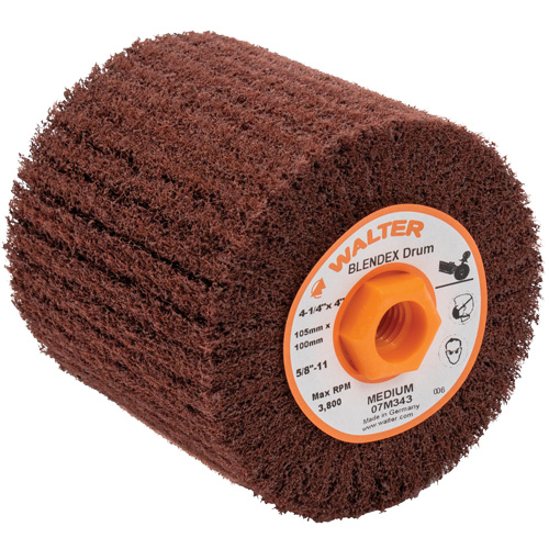 ALLSTEEL Blendex Surface Conditioning Drum, 4-1/4" Dia. x 4" W, 5/8"-11 Arbor, Medium Grit Helyx Safety & Industrial Supplies