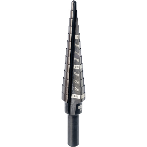 #1 Step Drill Bit, 1/8" - 1/2" , 1/32" Increments, High Speed Steel Helyx Safety & Industrial Supplies