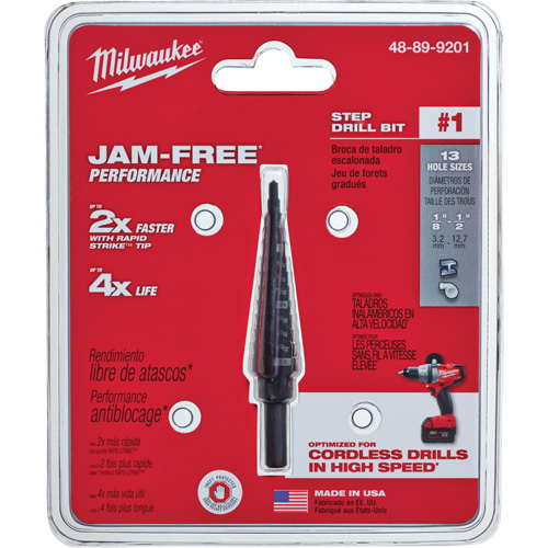 #1 Step Drill Bit, 1/8" - 1/2" , 1/32" Increments, High Speed Steel Helyx Safety & Industrial Supplies