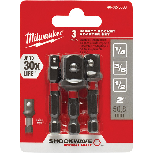 Jeu d'adaptateur de douilles &agrave; chocs Shockwave, 1/4" Prise, Sph&eacute;rique, 1-7/8" lo Helyx Safety & Industrial Supplies