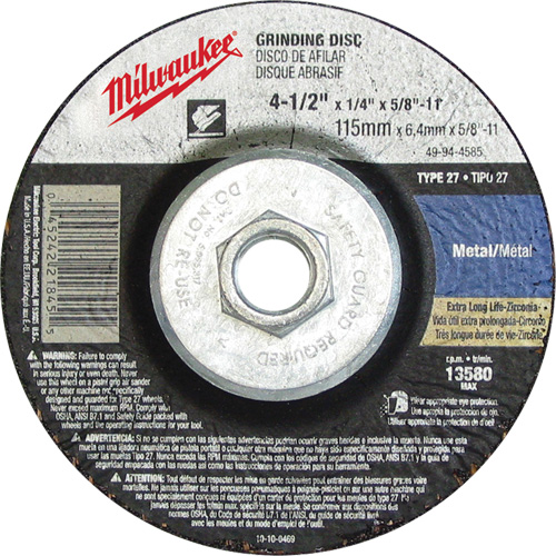 Meule, 4-1/2" x 1/8", Arbre 5/8"-11, Oxyde d'aluminium, Type 27 Helyx Safety & Industrial Supplies