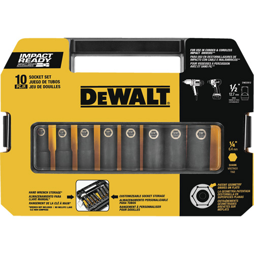 Ready Socket Set, 10 Pcs, Impact, 1/2" Drive Size Helyx Safety & Industrial Supplies
