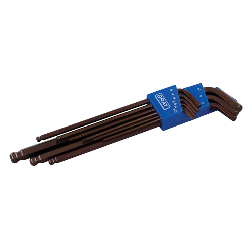 Extra Long Arm Ball Hex Key Set, 9 Pcs., Metric Helyx Safety & Industrial Supplies