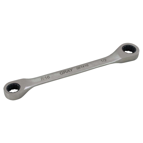 Double Box End Gear Ratcheting Wrench, 12 Point, 7/16" x 1/2", Plain Finish Helyx Safety & Industrial Supplies