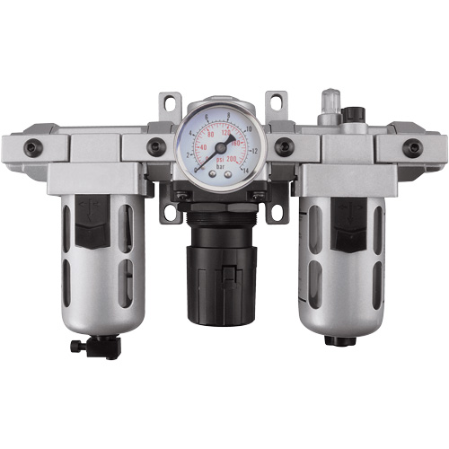 Filtre, r&eacute;gulateur et lubrificateur d'air modulaire (manom&egrave;tre compris), 1/4" NPT Helyx Safety & Industrial Supplies