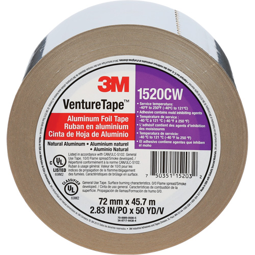 Ruban en aluminium Venture Tape, &eacute;paisseur 1,8 mils, 72 mm (3") x 45,7 m (150') Helyx Safety & Industrial Supplies