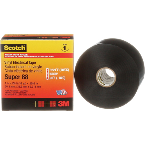 Ruban isolant Super 88 de calibre professionnel Scotch, 51 mm (2") x 33 m (108'), Noir, 8,5 mils Helyx Safety & Industrial Supplies
