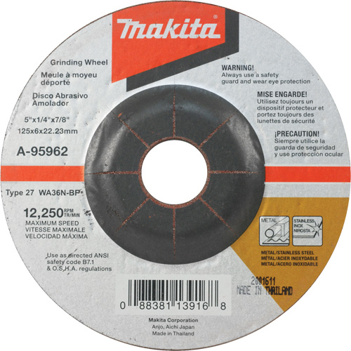 Meule inox, 5" x 1/4", Arbre 7/8", Oxyde d'aluminium, Type 27 Helyx Safety & Industrial Supplies