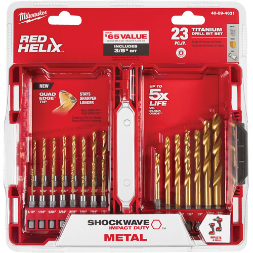 Jeu de forets pour perceuses et cl&eacute;s &agrave; chocs Shockwave, 23 morceaux, Titane Helyx Safety & Industrial Supplies