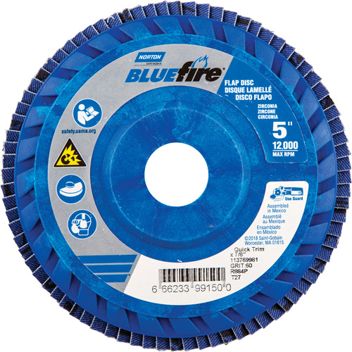 Disque &agrave; lamelles &agrave; grain grossier BlueFire, 5" x 7/8", Type 27, Grain 60, Alumine de zirconium Helyx Safety & Industrial Supplies