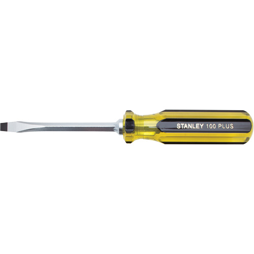 100 PLUS&reg; Standard Slotted Tip Screwdriver, 1/4" Tip, Square, 8-3/16" L, Plastic Handle Helyx Safety & Industrial Supplies