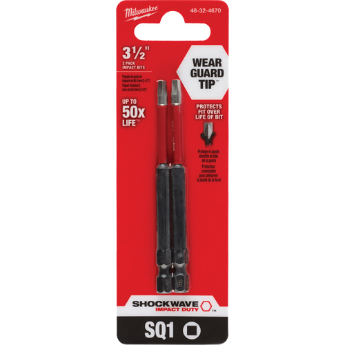 Shockwave Impact Duty Screwdriver Bit, Square, #1 Tip, 1/4" Drive Size, 3-1/2" Length Helyx Safety & Industrial Supplies