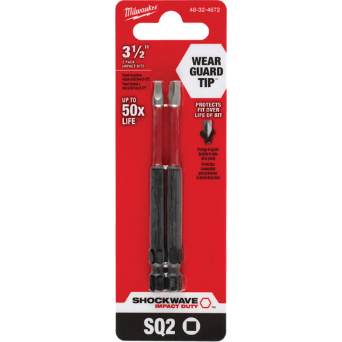 Shockwave Impact Duty Screwdriver Bit, Square, #2 Tip, 1/4" Drive Size, 3-1/2" Length Helyx Safety & Industrial Supplies