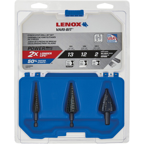 Step Drill Bit Set, 3 Pieces, High Speed Steel Helyx Safety & Industrial Supplies