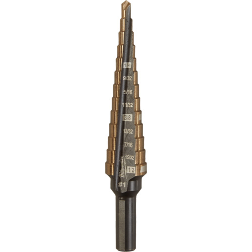 Foret &eacute;tag&eacute;, 1/8"/#1 - #1/1/2", Incr&eacute;ments de 1/32", Acier rapide au cobalt Helyx Safety & Industrial Supplies