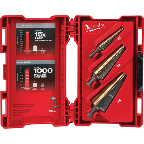 Step Drill Bit Set, 3 Pieces, High Speed Cobalt Helyx Safety & Industrial Supplies