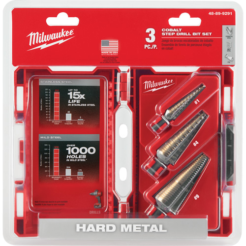 Step Drill Bit Set, 3 Pieces, High Speed Cobalt Helyx Safety & Industrial Supplies