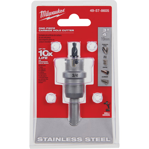 One-Piece Carbide Hole Cutters, 3/4", 3/16" Depth of Cut Helyx Safety & Industrial Supplies