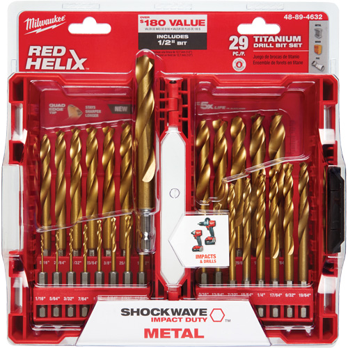 Jeu de forets Shockwave Red Helix, 29 morceaux, Titane Helyx Safety & Industrial Supplies