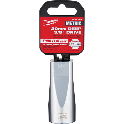 Metric Socket with Four Flat Sides, 20 mm, 3/8" Drive, 6 Points, Deep Helyx Safety & Industrial Supplies