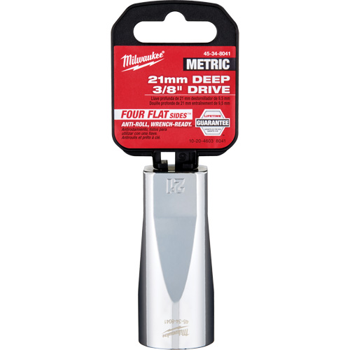 Metric Socket with Four Flat Sides, 21 mm, 3/8" Drive, 6 Points, Deep Helyx Safety & Industrial Supplies