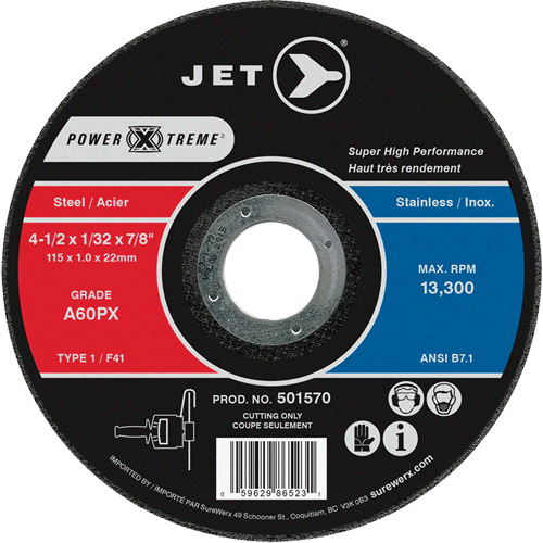 Meule &agrave; tronçonner Power-Xtreme A60PX, 4-1/2" x 1/32", Arbre de 7/8", Type 1, 13 300 Tr/min Helyx Safety & Industrial Supplies