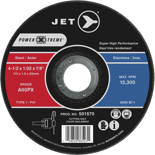 Meule &agrave; tronçonner Power-Xtreme A46PX, 4-1/2" x 1/16", Arbre de 7/8", Type 1, 13 300 Tr/min Helyx Safety & Industrial Supplies