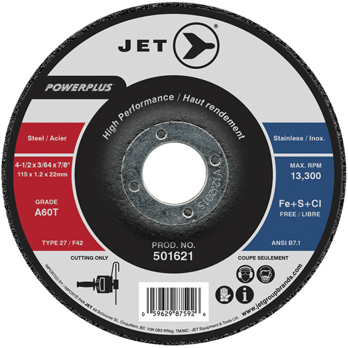 Meule &agrave; tronçonner PowerPlus A60T, 4-1/2" x 3/64", Arbre de 7/8", Type 27, 13 300 Tr/min Helyx Safety & Industrial Supplies